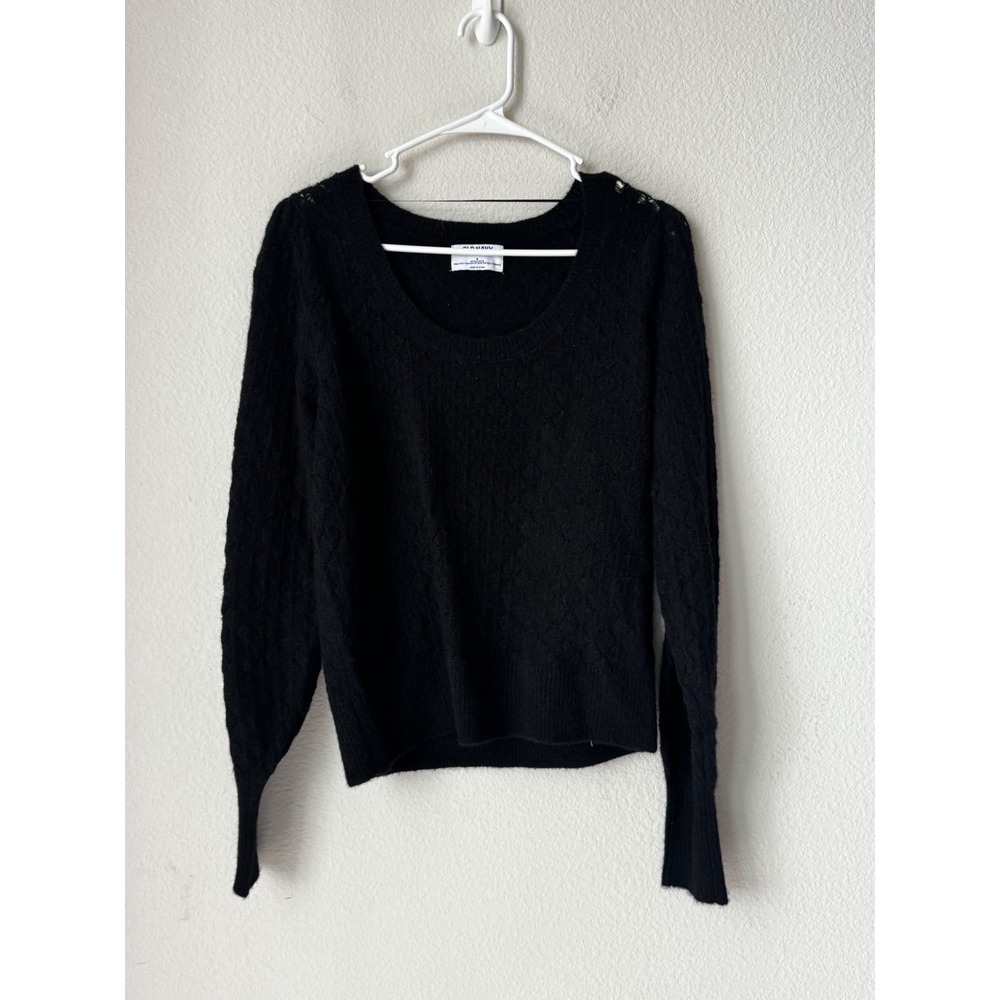 Old Navy Womens Black Pointelle Knit Scoop Neck Fuzzy Sweater Size S Small